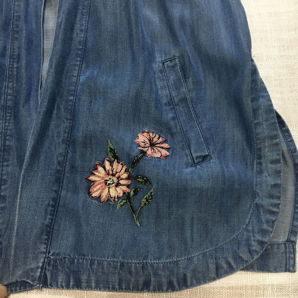 Style & Co Embroidered Chambray Kimono L Open Front  Boho Cottagecore Festival - Picture 11 of 16